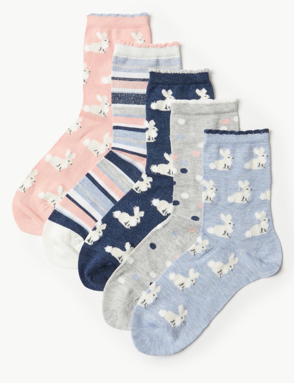 5 Pair Pack Bunny Ankle High Socks 1 of 2