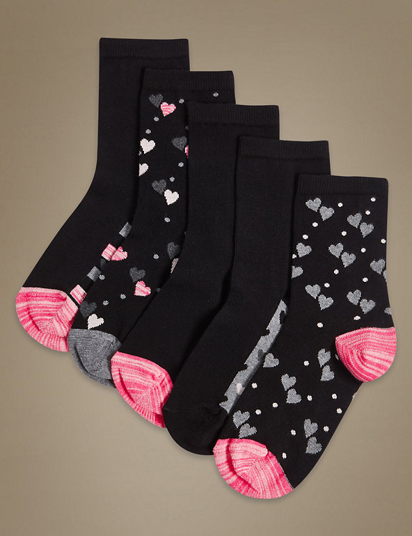 5 Pair Pack Cotton Rich Ankle High Socks Image 1 of 2