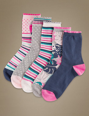 5 Pair Pack Cotton Rich Ankle High Socks Image 2 of 3