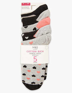 5 Pair Pack Cotton Rich Ankle High Socks Image 2 of 3