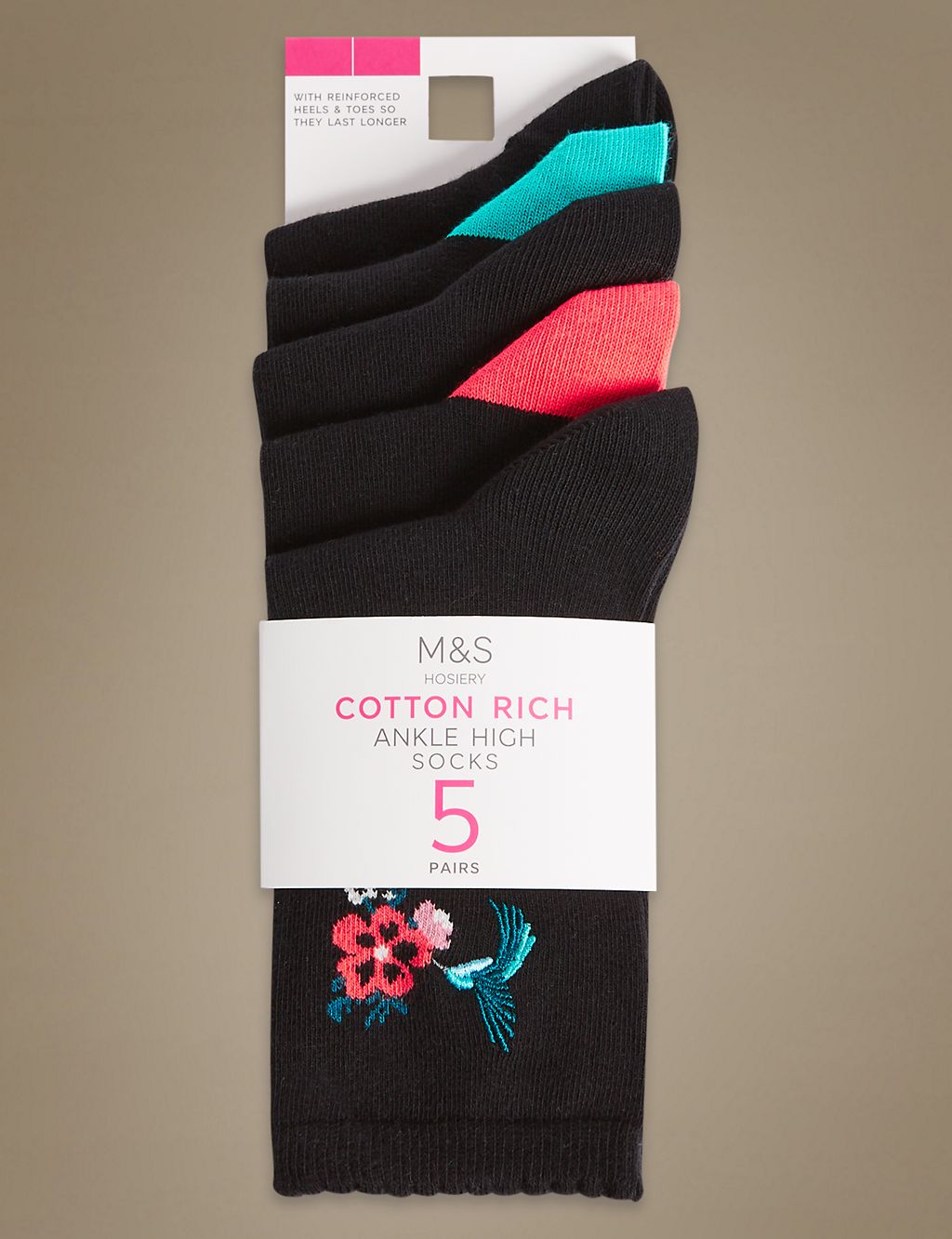 5 Pair Pack Cotton Rich Ankle High Socks 2 of 2