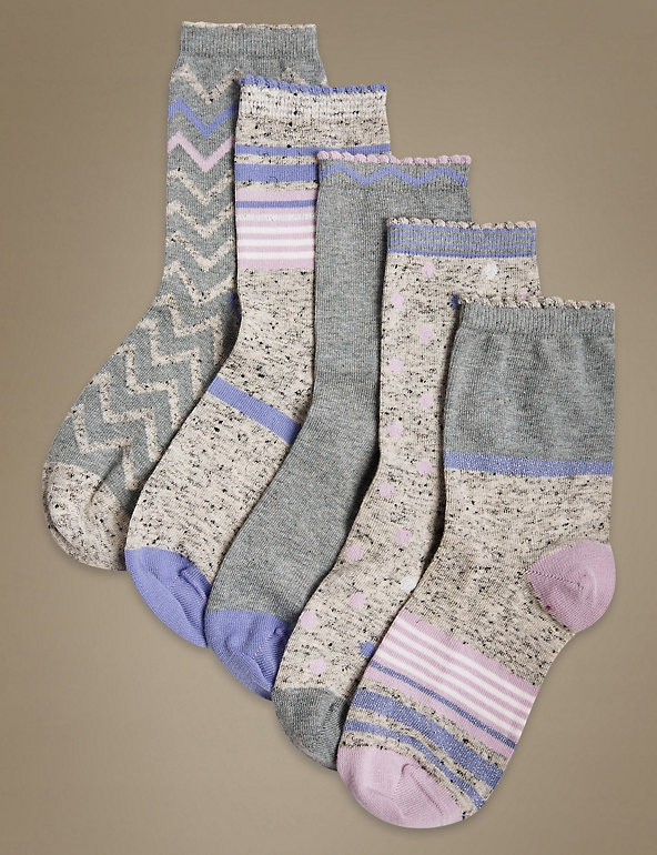 5 Pair Pack Cotton Rich Ankle Socks Image 1 of 2