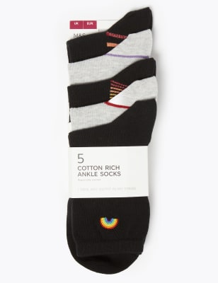 5 Pair Pack Cotton Rich Ankle Socks M&S Collection M&S