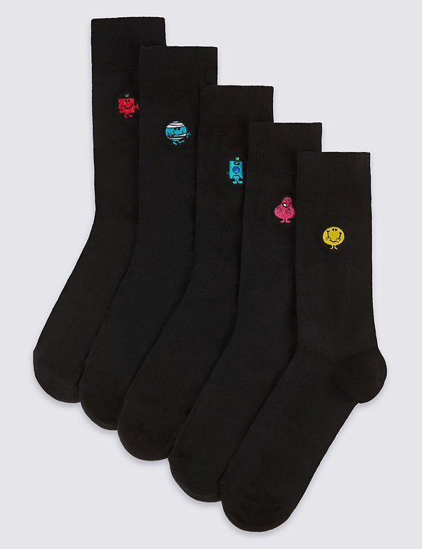 5 Pair Pack Cotton Rich Embroidered Socks Image 1 of 1