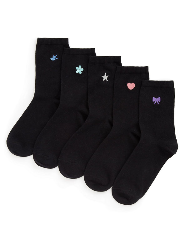 5 Pair Pack Embroidered Socks Image 1 of 1