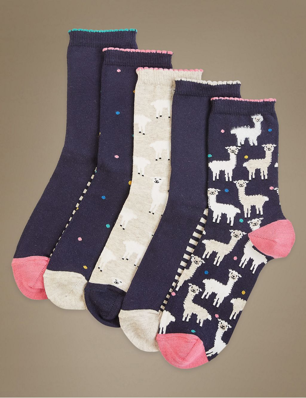 5 Pair Pack Fluffy Llama Ankle High Socks 2 of 3