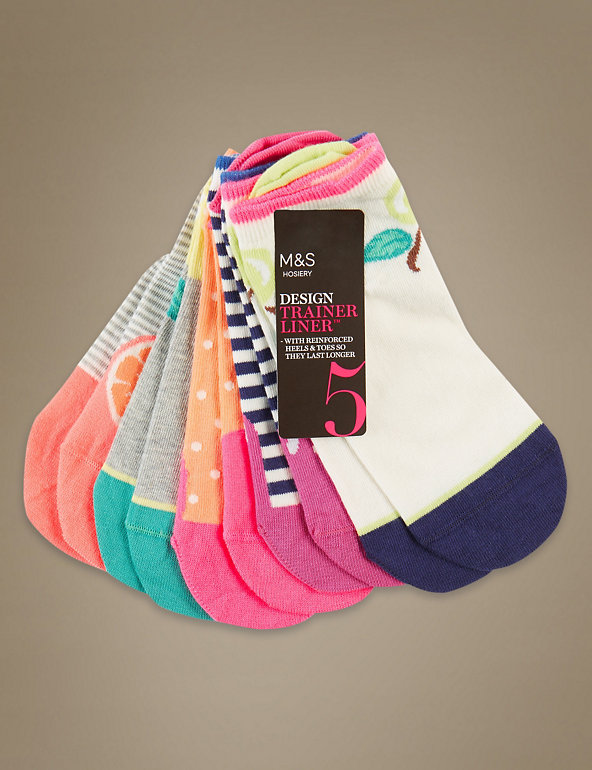 5 Pair Pack Reinforced Heel & Toe Fruit Print Trainer Liner™ Socks Image 1 of 2