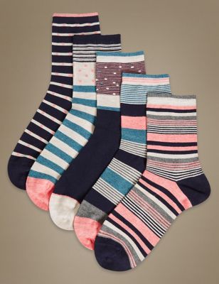 5 Pair Pack Sumptuously Soft Striped Ankle High Socks Image 1 of 2