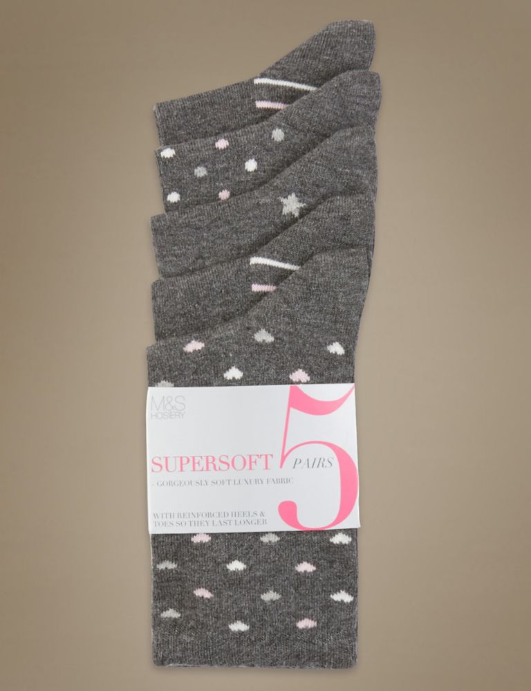 5 Pair Pack Supersoft Assorted Socks 1 of 2