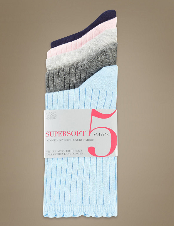 5 Pair Pack Supersoft Ribbed Ankle Socks Image 1 of 2