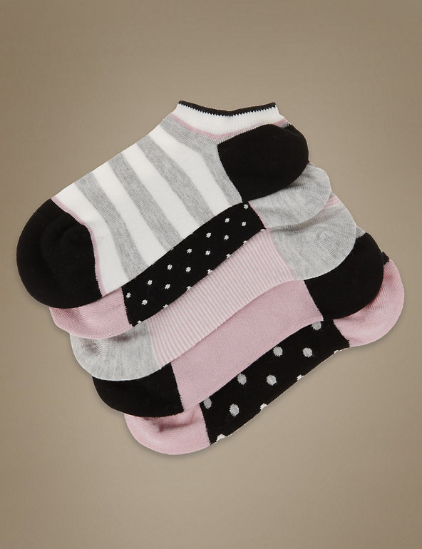 5 Pair Pack Supersoft Spotted Striped Trainer Liner Socks Image 1 of 1