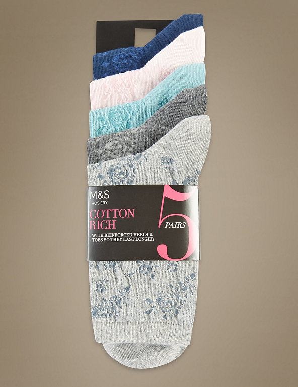5 Pair Pack Textured Floral Socks Image 1 of 2