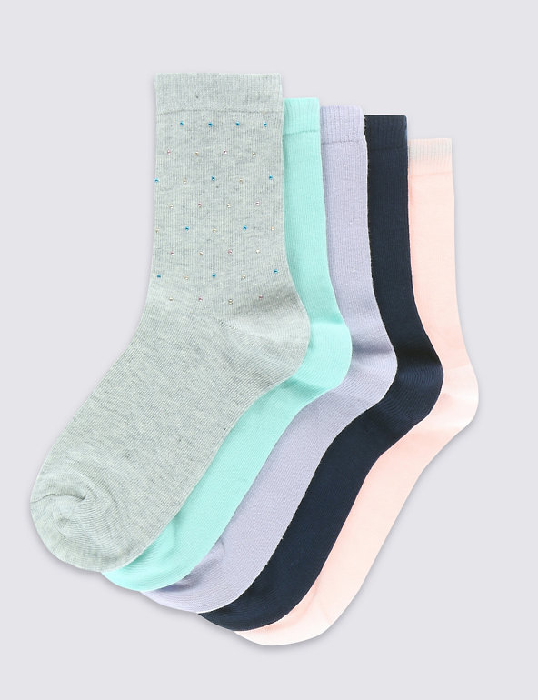 5 Pairs Freshfeet™ Cotton Rich Ankle High Socks  (5-14 Years) Image 1 of 1