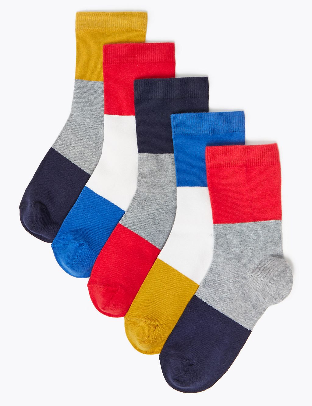 5 Pairs Of Cotton Colour Block Socks 1 of 1