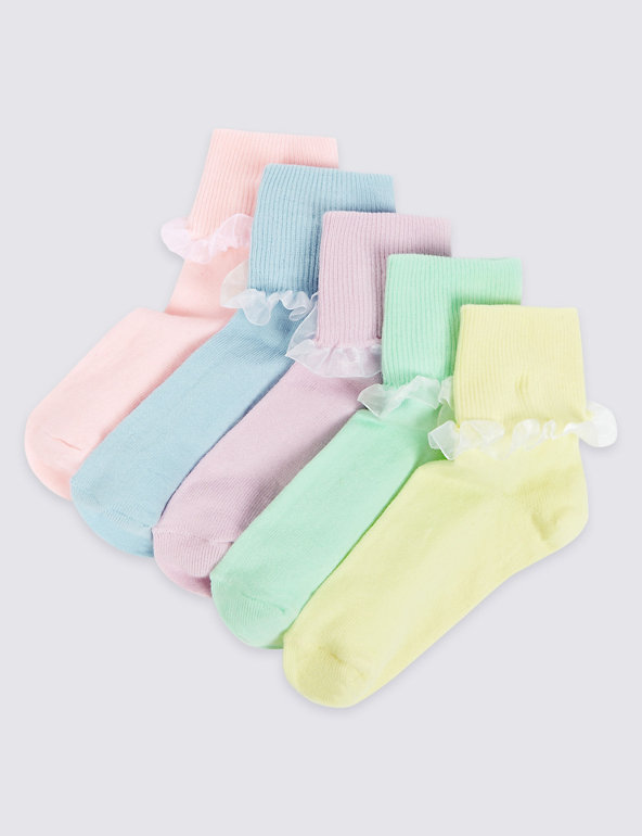 5 Pairs of  Pastel Organza Socks (1-6 Years) Image 1 of 1
