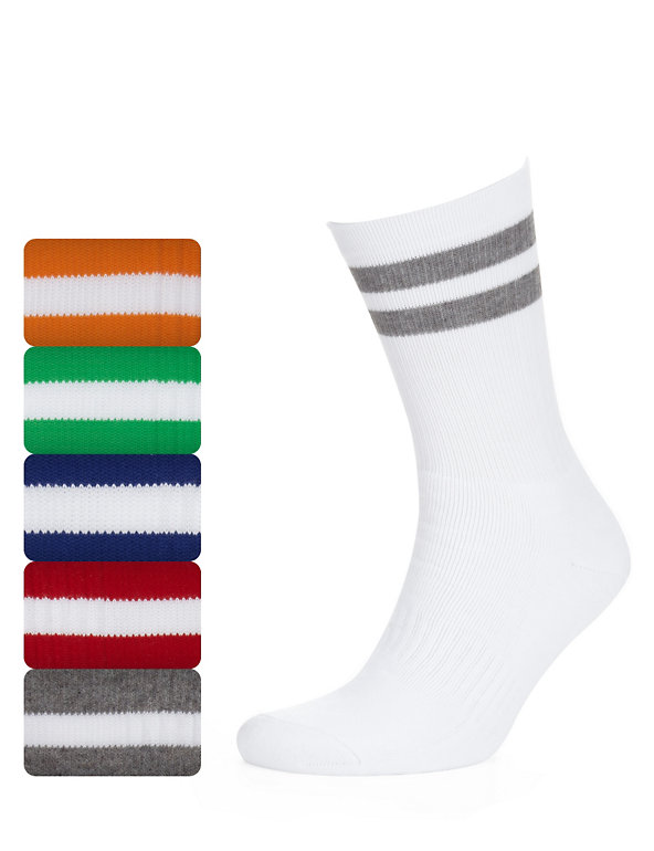 5 Pairs of Active Freshfeet™ Cotton Rich Retro Striped Sport Socks Image 1 of 1