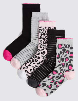 5 Pairs of Animal Print Socks M&S
