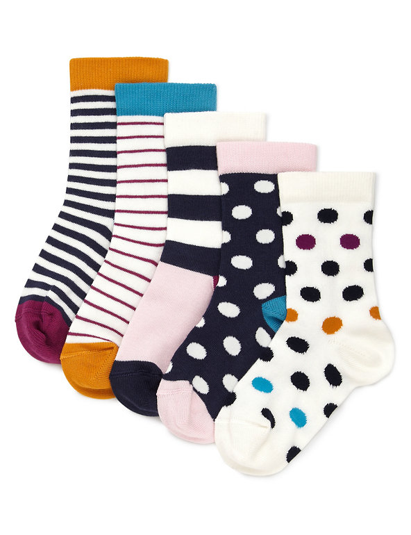 5 Pairs of Contemporary Striped & Spotted Socks (1-7 Years) Image 1 of 1