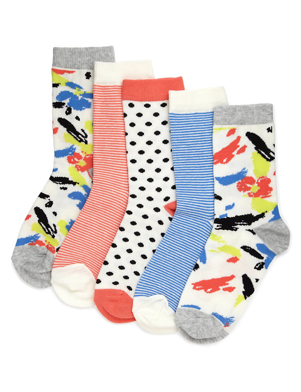5 Pairs of Contrast Heel & Toe Assorted Socks (5-14 Years) Image 1 of 1