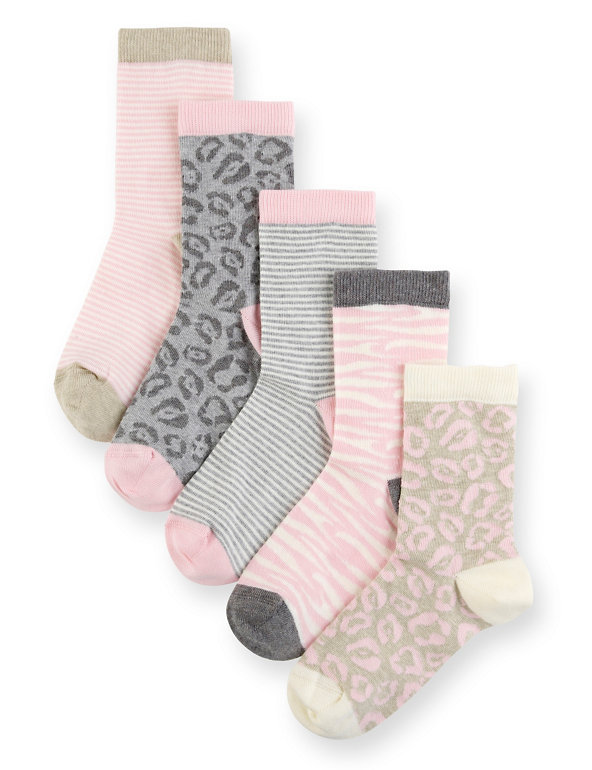 5 Pairs of Cotton Rich Animal Print Socks Image 1 of 1