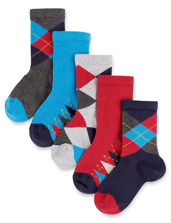 5 Pairs of Cotton Rich Argyle Socks Image 1 of 1