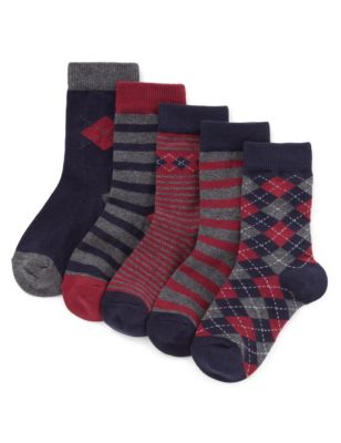5 Pairs of Cotton Rich Assorted Socks (1-7 Years) Image 1 of 1