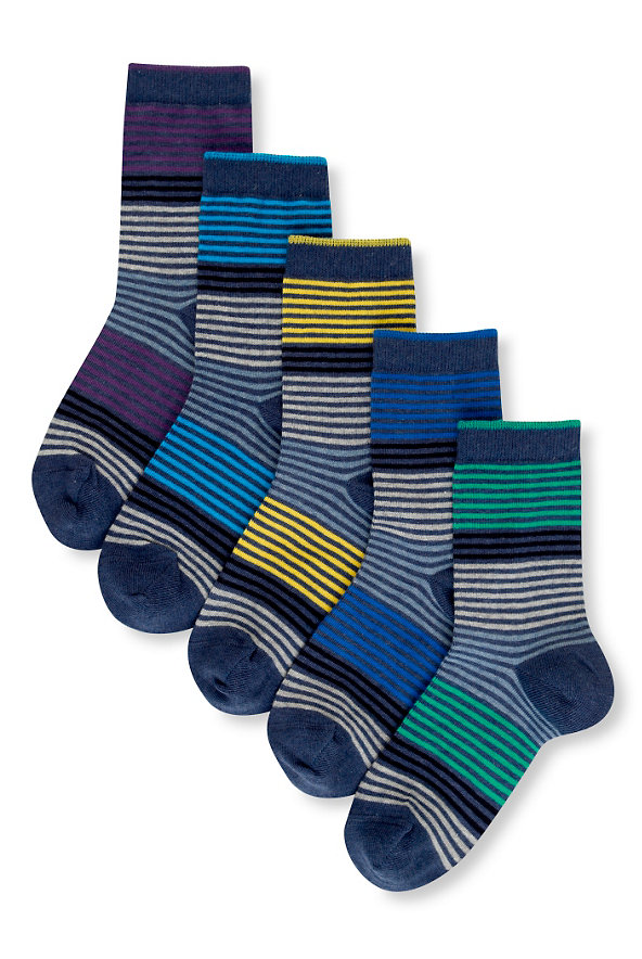 5 Pairs of Cotton Rich Block Striped Socks (5-14 Years) Image 1 of 1