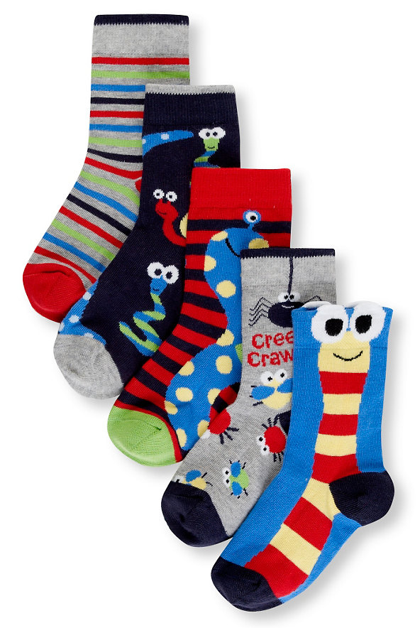 5 Pairs of Cotton Rich Creepy Crawly Socks Image 1 of 1