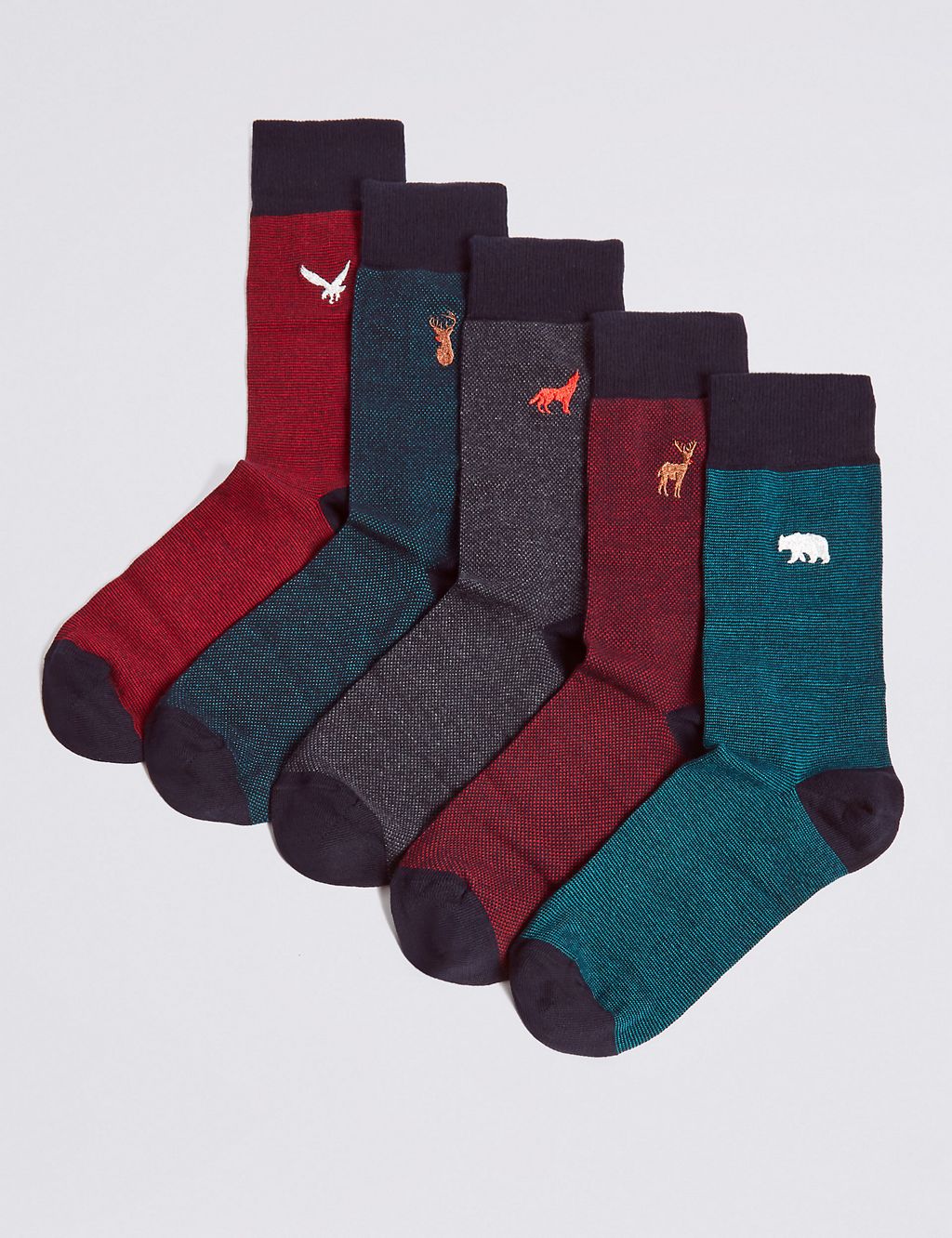 5 Pairs of Cotton Rich Embroidered Socks 1 of 1