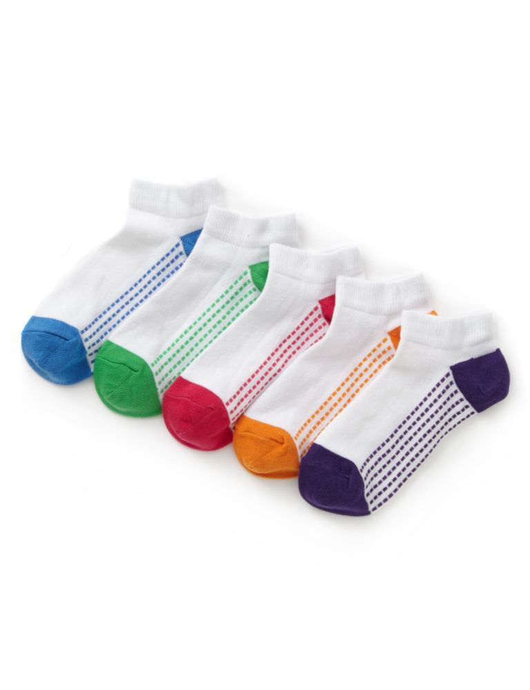 5 Pairs of Cotton Rich Freshfeet™ Dot Foot Trainer Liner Socks with Silver Technology (5-14 Years) 1 of 1