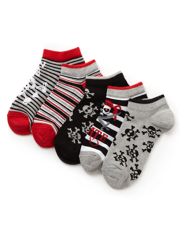 5 Pairs of Cotton Rich Freshfeet™ Skull Trainer Liner Socks with Silver Technology (5-14 Years) Image 1 of 1