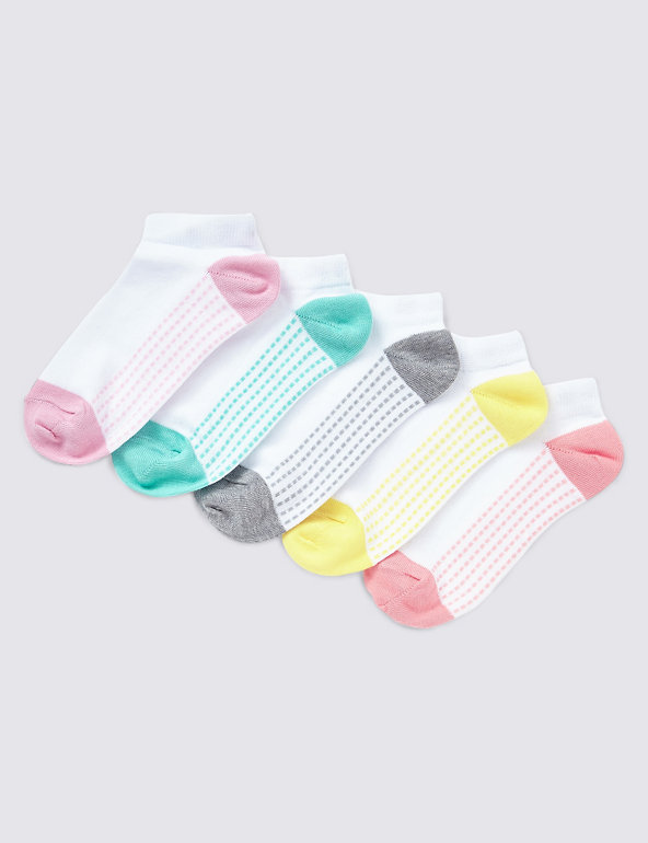 5 Pairs of Cotton Rich Freshfeet™ Spotted Trainer Liner™ Socks (5-14 Years) Image 1 of 1