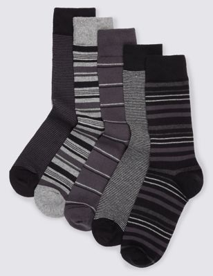 5 Pairs of Cotton Rich Freshfeet™ Stay Soft Assorted Socks with Silver Technology Image 1 of 1