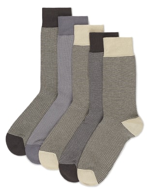 5 Pairs of Cotton Rich Freshfeet™ Stay Soft Feeder Striped Socks with ...