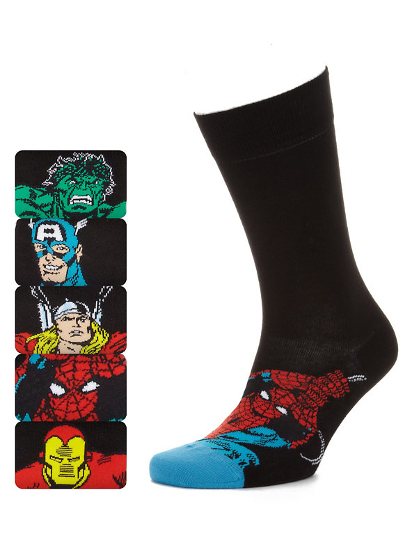 5 Pairs of Cotton Rich Marvel Socks Image 1 of 1