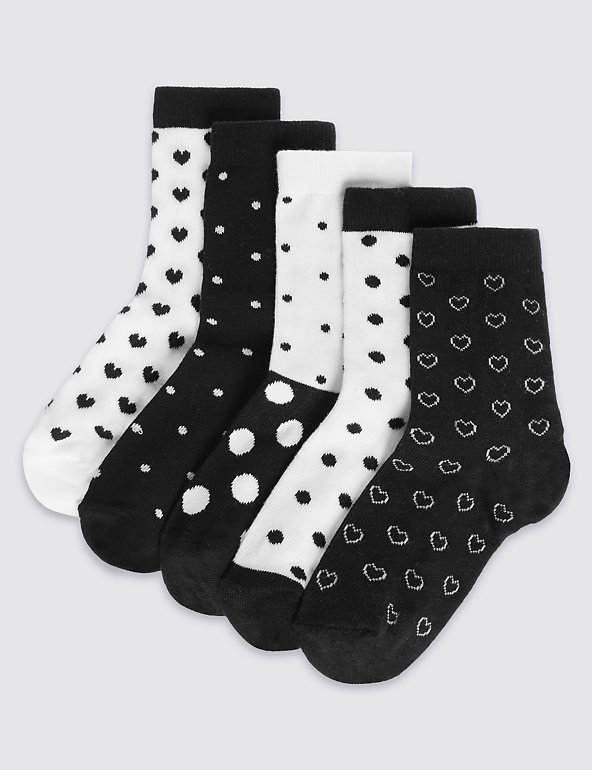 5 Pairs of Cotton Rich Monochrome Spotted Socks (1-14 Years) Image 1 of 1