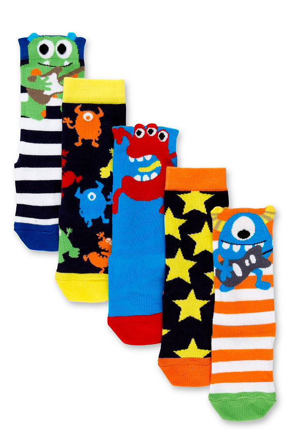 5 Pairs of Cotton Rich Monster Socks Image 1 of 1