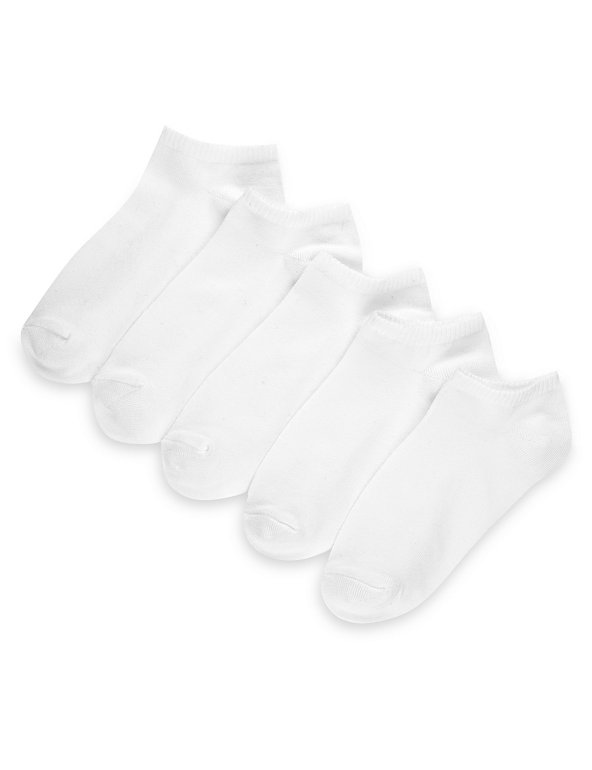 5 Pairs of Cotton Rich Plain Trainer Liner Socks (5-14 Years) Image 1 of 1