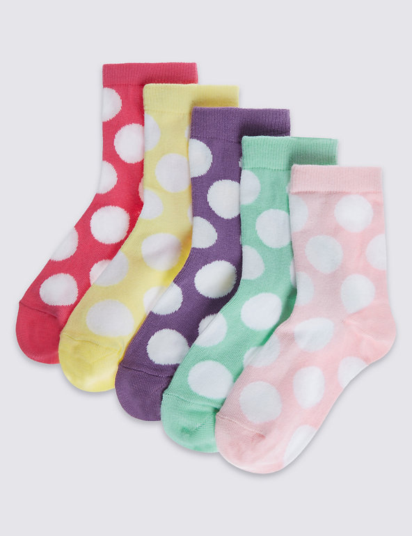 5 Pairs of Cotton Rich Polka Dot Socks (1-11 Years) Image 1 of 1