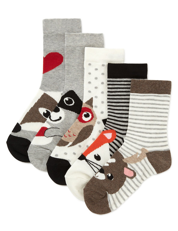 5 Pairs of Cotton Rich Quirky Animal Socks (5-14 Years) Image 1 of 1
