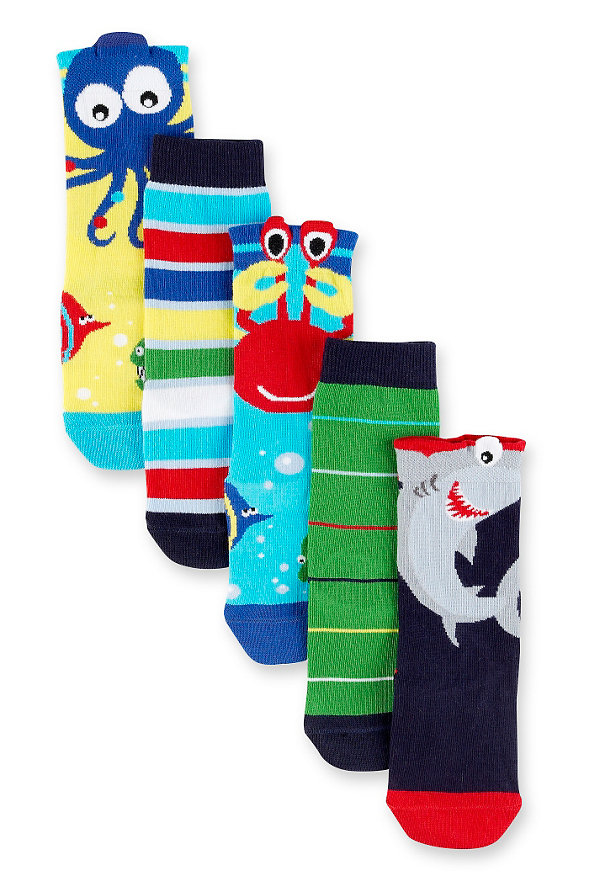 5 Pairs of Cotton Rich Shark Socks Image 1 of 1