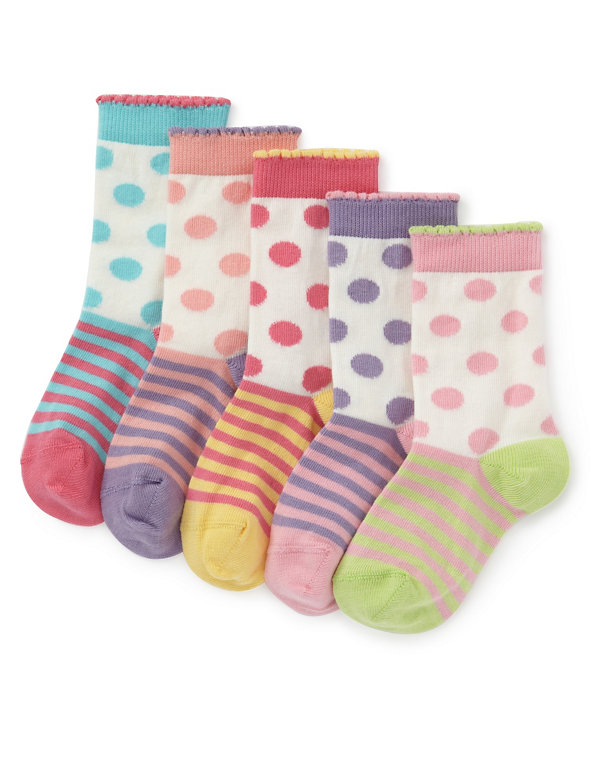 5 Pairs of Cotton Rich Spotted & Striped Socks Image 1 of 1