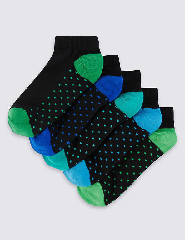5 Pairs of Cotton Rich Spotted Trainer Liner Socks (5-14 Years) Image 1 of 1