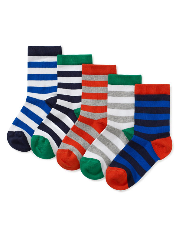 5 Pairs of Cotton Rich Striped Ankle Socks (1-7 Years) Image 1 of 1