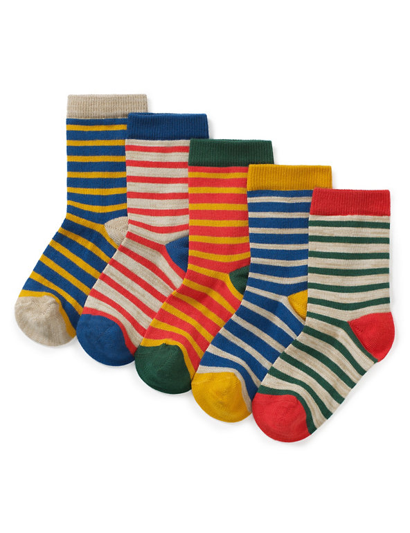 5 Pairs of Cotton Rich Striped Socks (1-7 Years) Image 1 of 1