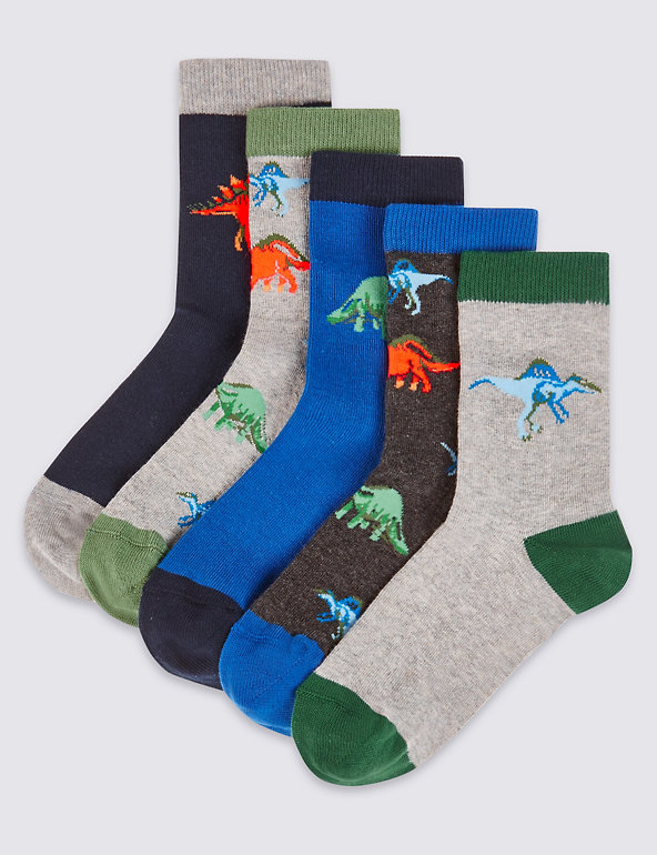 5 Pairs of Dino Print Socks (1-14 Years) Image 1 of 1
