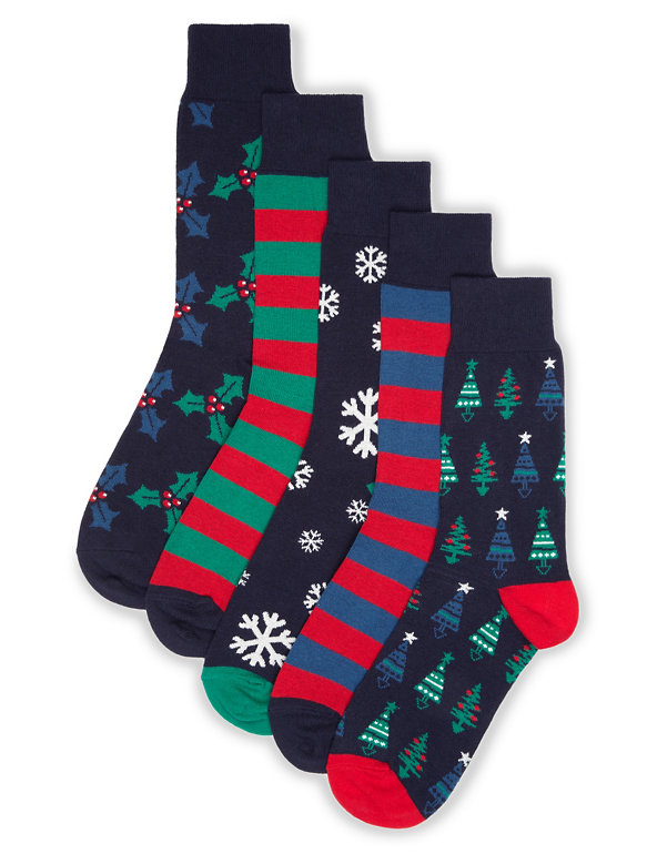 5 Pairs of Freshfeet™ Assorted Christmas Socks Image 1 of 1