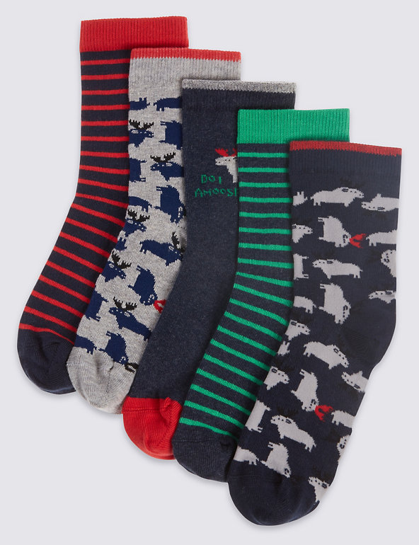 5 Pairs of Freshfeet™ Assorted Socks (1-11 Years) Image 1 of 1