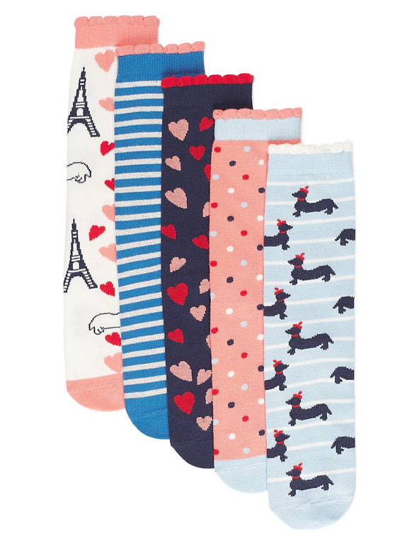 5 Pairs of Freshfeet™ Assorted Socks with Silver Technology (5-14 Years) Image 1 of 1