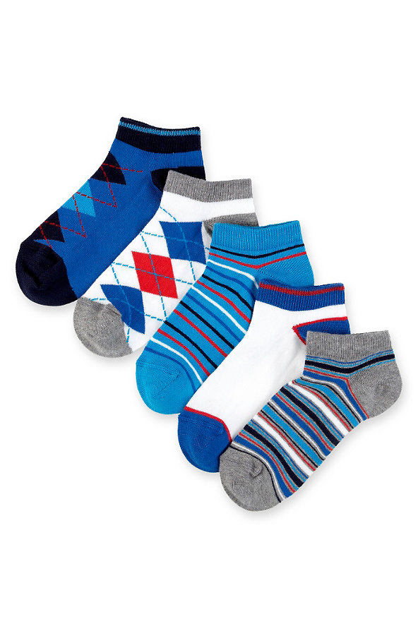 5 Pairs of Freshfeet™ Cotton Rich Argyle Trainer Liner Socks Image 1 of 1
